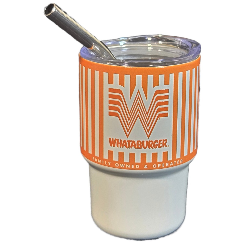 Whataburger Mini Tumbler Orange White Stripes Metal Straw 3" Collectible